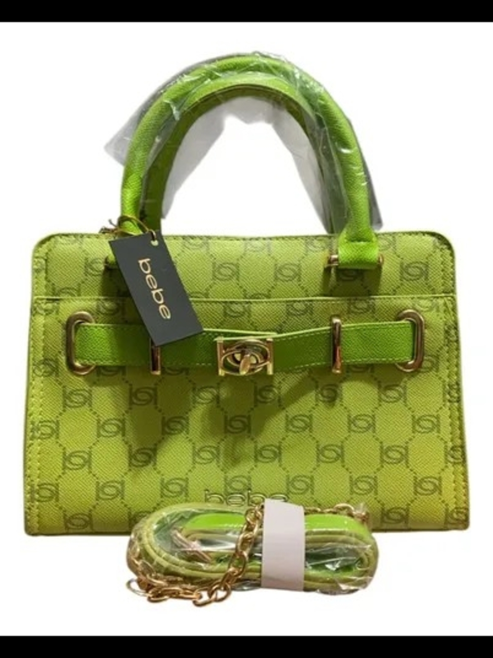 bebe Lime Green Logo Satchel with Gold Hardware